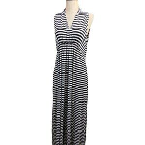 Chico's Size S Small (0) Striped Long Maxi Ruched Front Knit Dress